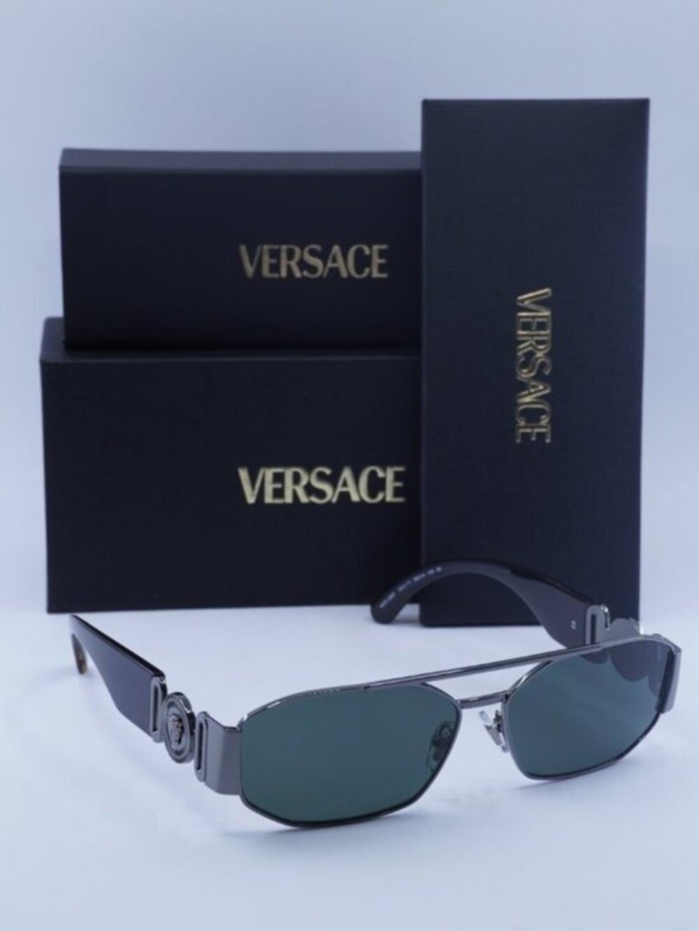 Versace VE2287 100171 Rectangle Sunglasses – Gunmetal / Grey